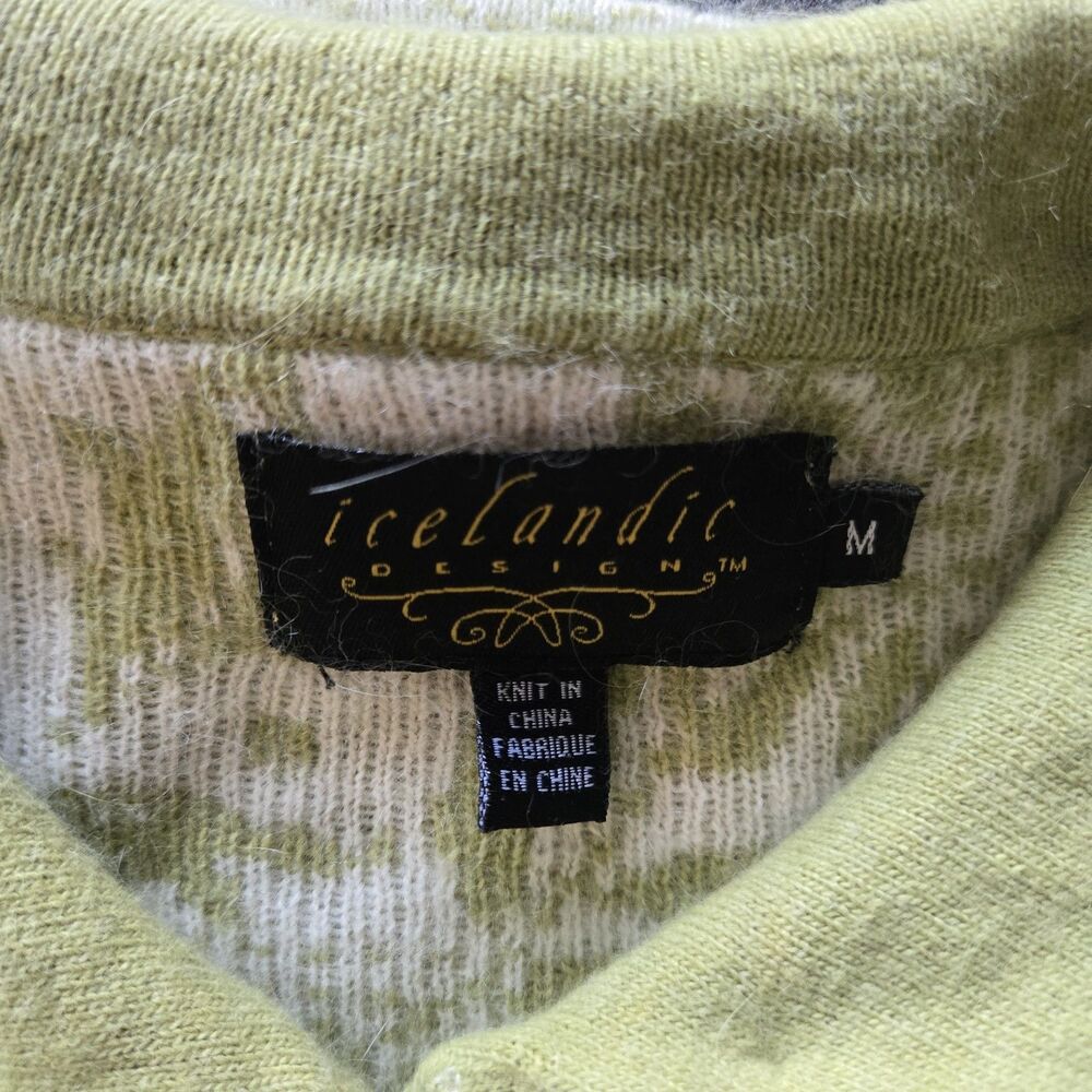 Vintage Icelandic Design Angora Cardigan Sweater Green Leaf Metal Buttons Sz Med - Picture 5 of 8